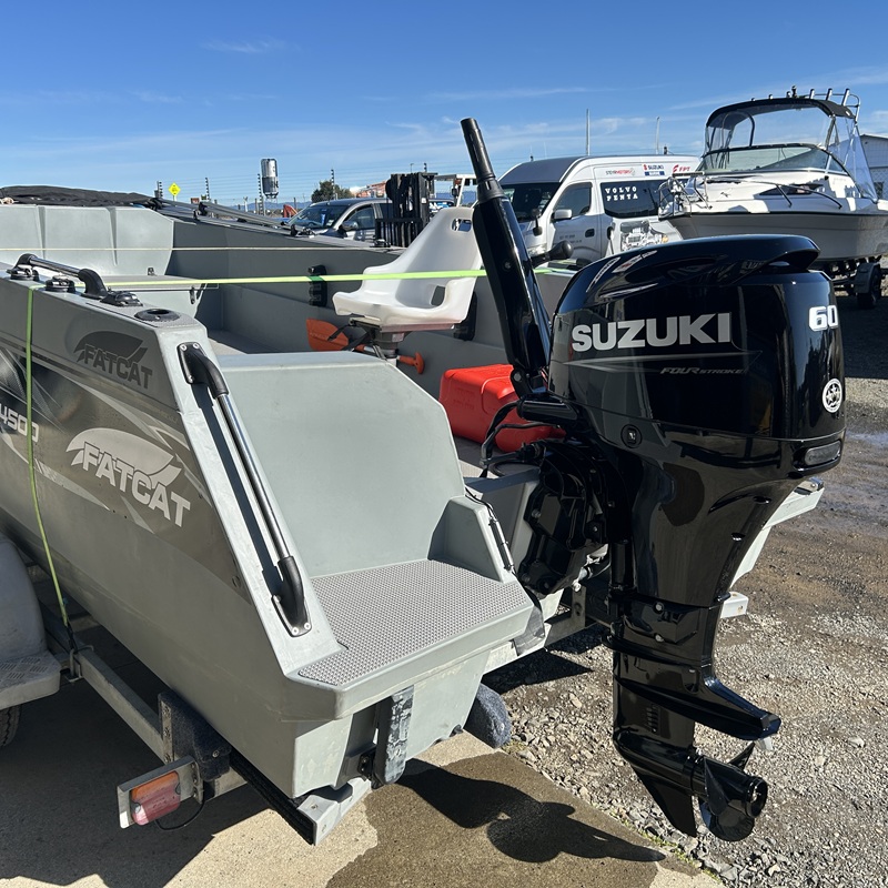 Fatcat repower with Suzuki 60hp tiller steer 4 stroke mobile view Fatcat repower with Suzuki 60hp tiller steer 4 stroke